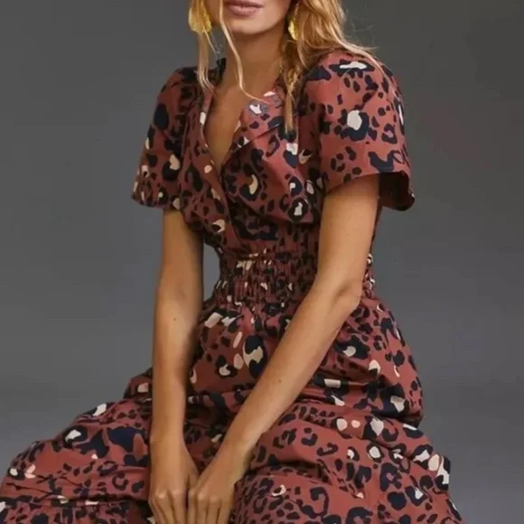 chinese dress ladies Anthropologie Maeve Somerset White Blue Floral A Line Tiered Maxi Dres –  Brie main image 0
